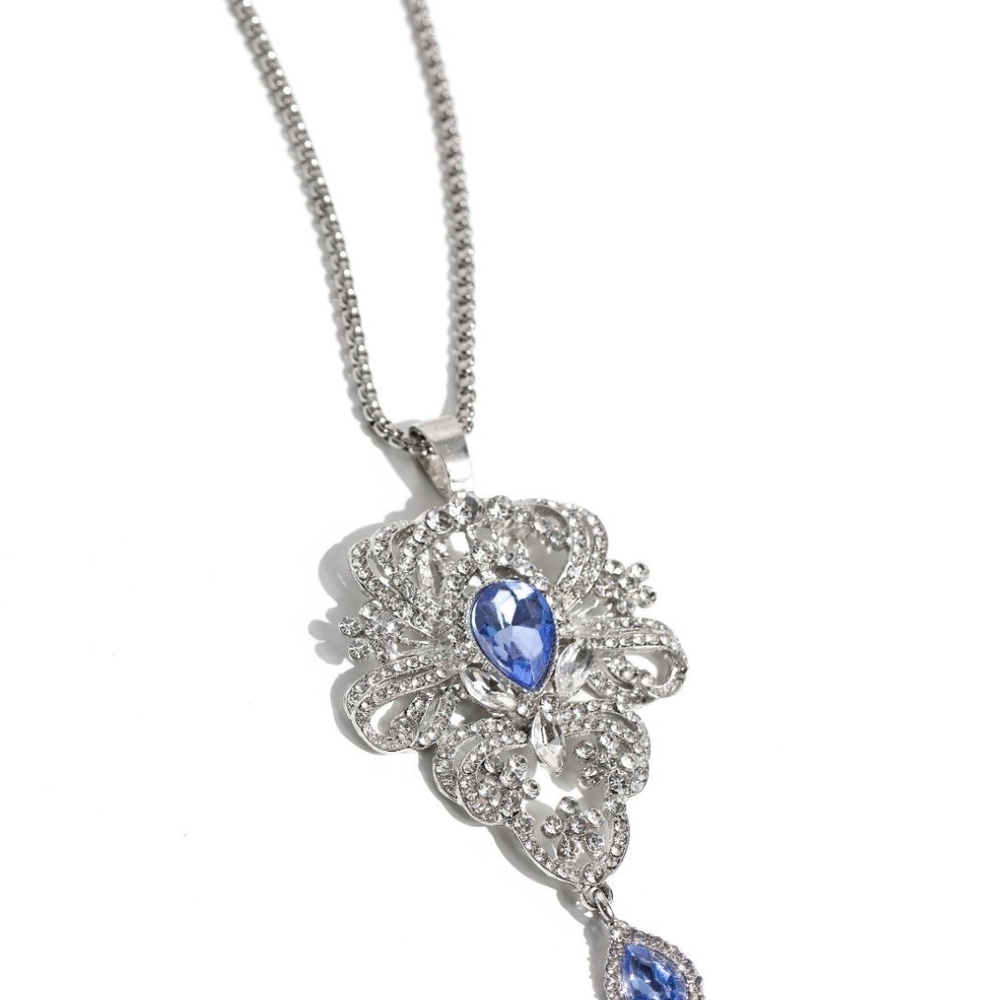 Paparazzi Silver and Blue Floral Necklace Elegance Personified Jewelry